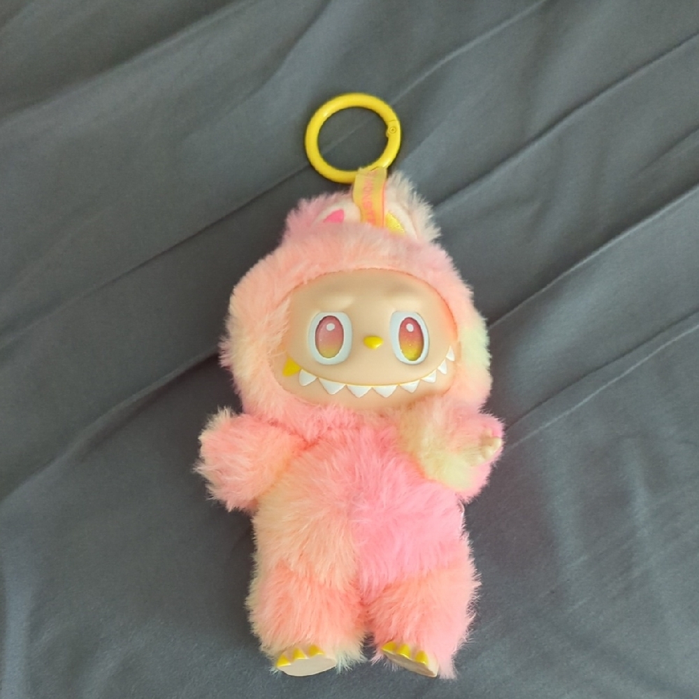 Neon Cotton Candy Big Into Energy The Monsters Labubu Keychain